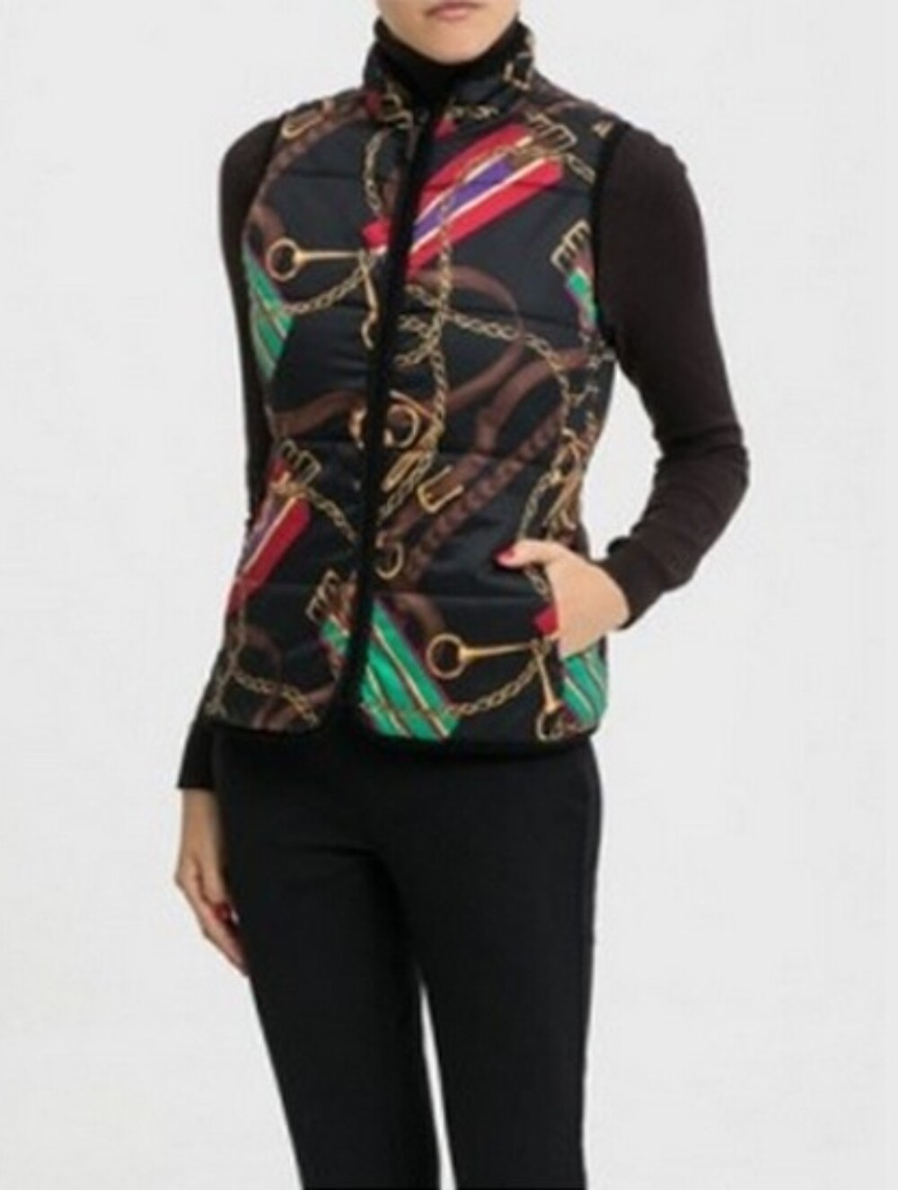 Vintage Lauren Ralph Lauren Reversible Equestrian Print Quilted Vest Size L - Picture 1 of 9
